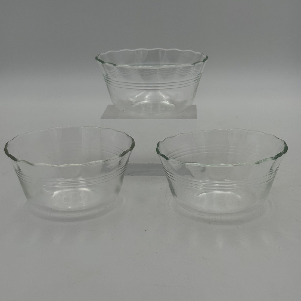 Vintage Pyrex 463 Clear Glass Scalloped Custard Cups 6oz Set of 3 Made in USA